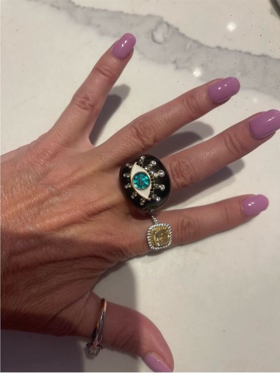 Kurt Geiger Jewelry - Kurt Geiger Black Statement Ring with Teal Crystal